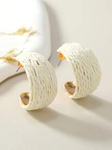 1 Pair Bohemian Style Vacation Raffia Handwoven Minimalist Multi-Color Hoop Earrings, Suitable For Daily Wear