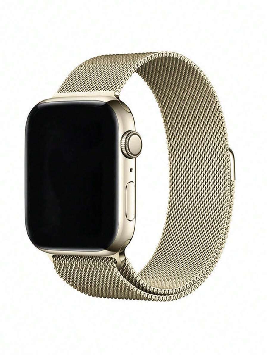 1 st. unisex rostfritt stål magnetiskt armband i milanesiskt mesh, kompatibelt med 45/49/38/40/41/42/44 mm Apple-serien 1/2/3/4/5/6/7/8/SE - Champagne - Visa 1