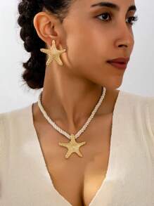EU/US Popular Minimalist Chic Versatile Asymmetrical Starfish 3 PiecesNecklace Set For Women