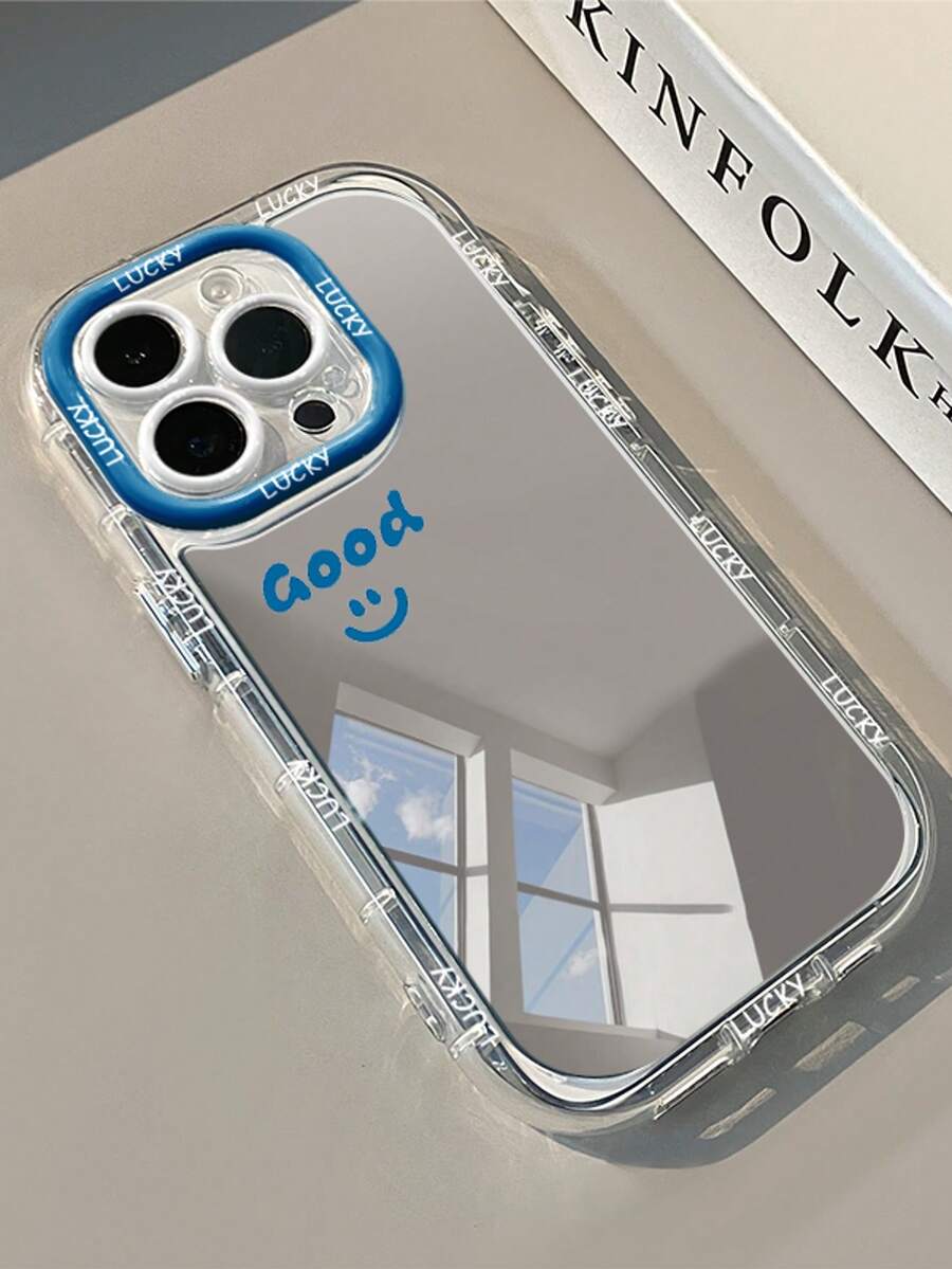 1 Stück Gesicht GLÜCK Englisch Spiegel Handyhülle mit Make-up Spiegel, PC Hartschale 1,5 mm 2-in-1 Vollschutz Airbag stoßfest, präzise Aussparungen, Kontrastfarben-Linsenring, kompatibel mit iPhone 16 Pro Max/15 Plus/14/13/12/11/17/17 Pro/17 Air/17 Pro Max - Verschiedenfarbig - Übersicht 1