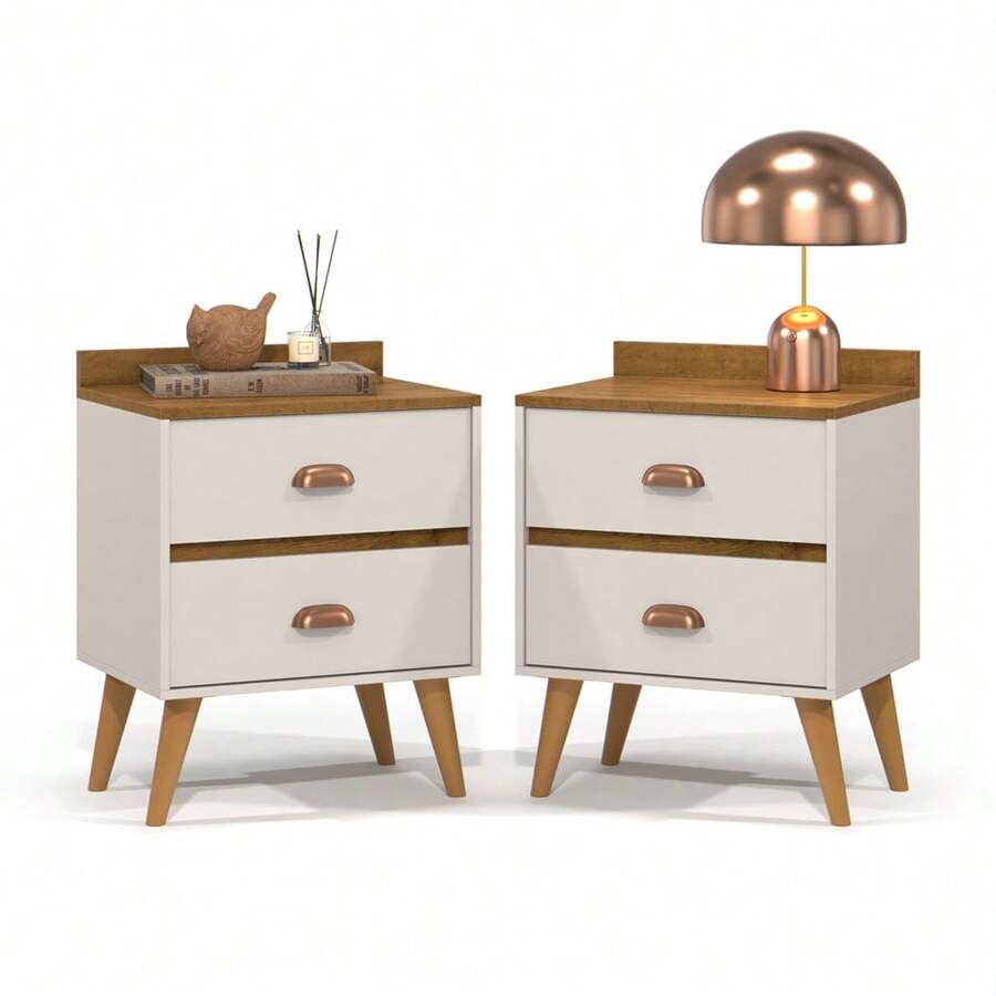 Set Of 2 Bedside Tables Mudo Madero New Retro Bedroom Bed Various Colors - Beige - View 1