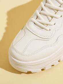 Thick Sole Breathable Casual White Sneakers For Women, Fashionable Versatile Sport Shoes, Platform Lace-Up Leather Flat Shoes, Waterproof, For Big Sizes