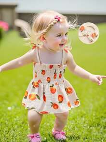 Newborn Baby Girl Sleeveless Rompers Dress Summer Smocked Clothes Cotton Bodysuit With Headband 0-18 Months - 米色 - 查看 10