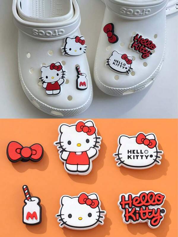 Sanrio Decoración para zapatos de 6 piezas/12 piezas de Hello Kitty para hombre y mujer - Decoración desprendible 3D linda y elegante, apta para zuecos y sandalias en primavera y verano