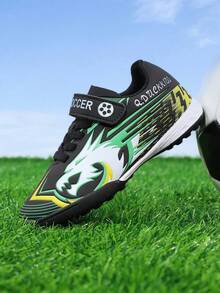 1 双男童低帮铆钉足球鞋，初学者训练户外草坪鞋 - 黑色 - 查看 2