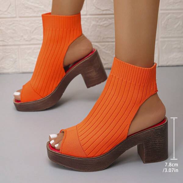 2025 offene Zehe, dicker Boden, klobige High Wedge, halb Socken gestrickte Sandalen, Frühling/Sommer