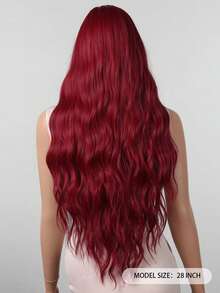 30英寸波浪卷发假发，8字形刘海，酒红色长卷发假发，耐热合成纤维假发，完美贴合女性，适合度假、派对和日常佩戴。 - 酒紅色 - 查看 6
