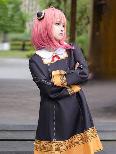 1 pezzo Set uniforme scolastica stile anime - Abito nero con calze e accessori per capelli, outfit da cosplay stile campus kawaii