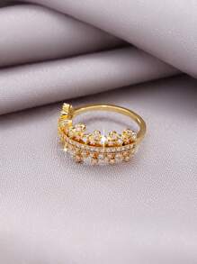 1pc 18K Gold Plated Elegant Luxury Sparkling Cubic Zirconia Ring, Suitable As Valentine's Day, Mother's Day, Birthday Gift For Women, Luxury Jewelry