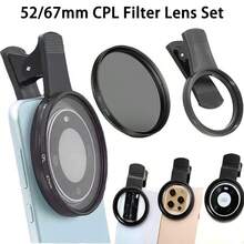 52/67mm Filtro CPL, Kit de filtro polarizador CPL, Adecuado para iPhone y teléfonos inteligentes Android, Ideal para vacaciones de verano, viajes, fotografía creativa, accesorios para teléfonos inteligentes, lente para teléfono - Negro - Ver 2