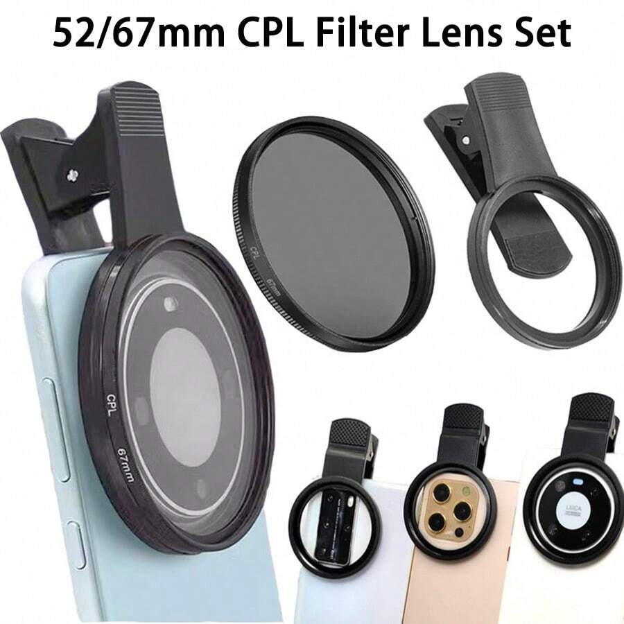 52/67mm Filtro CPL, Kit de filtro polarizador CPL, Adecuado para iPhone y teléfonos inteligentes Android, Ideal para vacaciones de verano, viajes, fotografía creativa, accesorios para teléfonos inteligentes, lente para teléfono