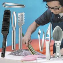 7pcs Fish Scaler Remover Set - Stainless Steel, Sawtooth, Fish Scraper, Bone Tweezers, Skin Peeler - Multi-Purpose Tools For Family, Seafood Markets - 7件套 - 查看 2