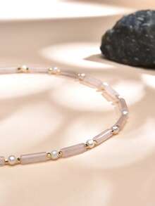 1 件 18K 镀金天然珍珠和玫瑰石英项链，母亲节生日礼物 - 粉晶 - 查看 2