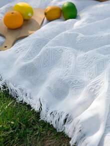 1件精美白色格子长方形野餐毯,野餐垫,户外便携旅行徒步野餐布,加厚野餐垫露营毯,桌布咖啡桌布流苏耐磨防尘桌布,海边沙滩布防潮垫桌布,防水户外花园帐篷垫,摄影背景,野餐配件,节日派对装饰 - 彩色 - 查看 6