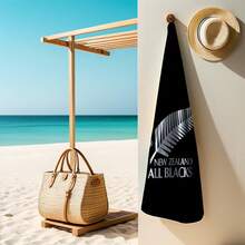 1 条装全黑队（新西兰橄榄球队）经典银蕨标志印花大号，速干、柔软、超强吸水沙滩巾，适合游泳、沐浴、旅行、野餐、露营。可机洗户外毛巾，适合男士、女士、男孩和女孩，沙滩必备 - 黑色 - 查看 5