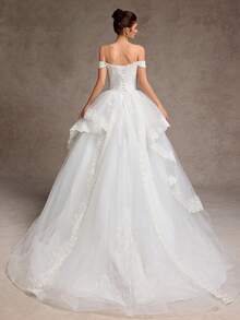 女士白色礼服，优雅衬里，水晶装饰，适合婚礼、派对、新娘 - 白色 - 查看 6