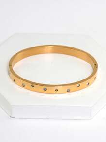 Brazalete estilo pulsera con flor chapado en oro de 18K de acero inoxidable, incrustado con circonita cúbica, impermeable, joyería de muñeca de estilo europeo y americano para mujer, adecuado para uso casual, boda, fiesta, regalo del Día de San Valentín