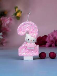 Sanrio 1 pezzo - Candela per festa di compleanno/festival a tema Sanrio, Dolce candela rosa di Hello Kitty, disponibile nei numeri da 0 a 9, decorazione per torta adorabile a forma di gattino