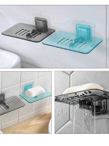 1pc Punch-Free Adhesive Soap Holder With Slotted Drain, Wall Mount Soap Case For Bathroom Sink And Shower, Efficient Water Draining Soap Bar Tray, Easy To Attach Strong Suction Soap Dish, Contemporary Design Soap Organizer, Durable And Practical Bathroom Accessory. Back To School