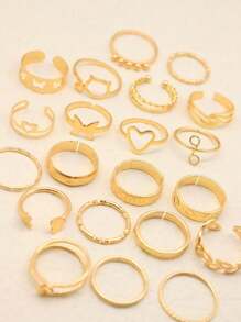 21pcs Style Stacking Rings Butterfly/ Heart/ Leaf Design Mix And Match For Daily Outfits Party Accessories