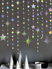 Colorful Star & Moon Polka Dot Wreath Party Decoration Set, Hanging Crescent Moon And Sparkling Star Garland Banner, Suitable For Birthday, Ramadan, Eid, Baby Shower, Wedding Decoration - Multicolor - View 6