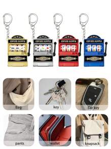 1 pièce Mini machine à sous drôle et mignonne porte-clés pendentif machine à sous avec rouleau tournant et porte-clés pour cadeaux de vacances, décorations de gâteau d'anniversaire, fournitures de fête, porte-clés de sac, pendentif de perle, petit cadeau, accessoires de voiture, breloques de sac à dos pour l'école