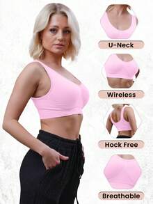 LoveMyFashions 1 Pc Nonpadded Sports Bra For Women Yoga Gym Running Seamless Workout Comfortable Everyday Push Up Bra Outerwear Crop Top Brassiere - Baby Pink - View 6