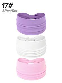 3 pezzi Fasce elastiche extra larghe a torsione di colore unito per donna, accessori per capelli alla moda e alla moda per l'autunno e l'inverno, adatti per vacanze, outfit eleganti, sciarpe, bandane e fasce per capelli morbide per donna, estivo, vacanza, viaggio - Multicolore - Visualizzare 25