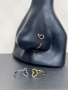 2PCS Summer Jewelry Stainless Steel Nose Stud Ring Heart Shape Earring Lip Ring Piercing For Women Golden Jewelry
