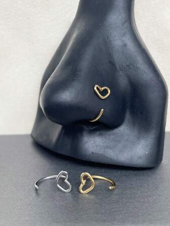 2PCS Summer Jewelry Stainless Steel Nose Stud Ring Heart Shape Earring Lip Ring Piercing For Women Golden Jewelry