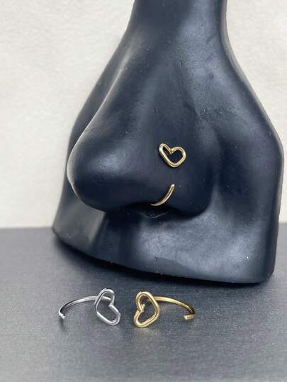 2 piezas de joyería de verano, anillo de nariz de acero inoxidable con forma de corazón, arete y piercing de labio para mujeres, joyería dorada