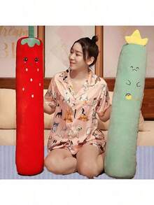 1pc Cute Cartoon Long Bar Pillow Bedroom Bed Sleeping Cylindrical Carrot, Cactus, Dinosaur, Strawberry Cushion Pillow Home Decoration Pillow Pendant Decoration - Multicolor - View 2