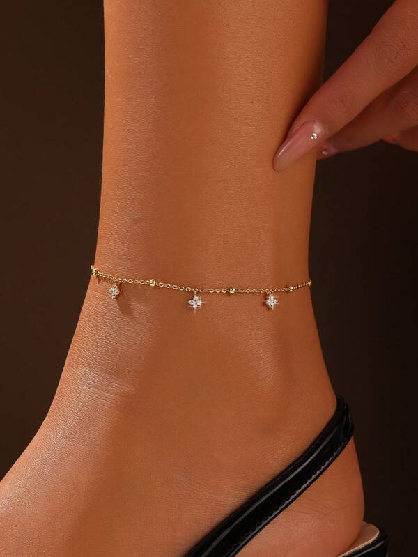 1pc S925 Sterling Silver Hollow Star Anklet, Shiny, Minimalist, Suitable For Daily Wear, Great For Easter, Mother's Day, Jewelry Gift