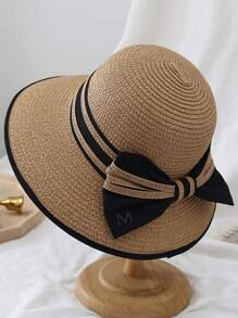 Chapeau de soleil pour femmes pour l'été, chapeau de plage style coréen avec nœud, chapeau seau confortable et respirant, casquette polyvalente tressée en paille