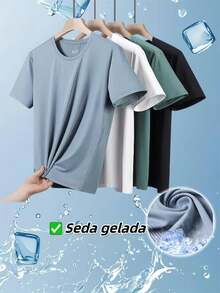 Kit 3 Men's T-Shirts Short Sleeves Breathable Mesh Quick-Drying Ice Silk - Màu xanh hải quân - Xem 2