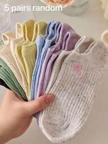 5双随机蝴蝶结网眼可爱舒适船袜 - 彩色 - 查看 12