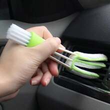 1pcsWhite And Green, 17cm 4.5cm 2.5cm Dual Head Mini Dustproof Louver Cleaner, Car Ventilation Brush, Window Louver Brush, Handheld Magic Dust Collector, Suitable For Household Car Office Cleaning Brush And Dust Collector