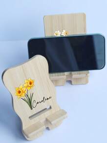 Soporte multifuncional personalizado de madera para teléfono/tableta, diseño sencillo, nombre personalizado, ideal como soporte para ver series y películas