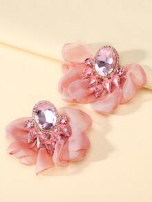 波西米亚风格布艺花朵耳环女款仿宝石花卉大耳钉适合派对舞会海边度假珠宝