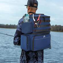 50L Waterproof Fishing Backpack With Insulated Dual Cooler & Rod Holders, Multi-Functional Tackle Bag For Camping, Hunting & Outdoor Adventures, Premium Nylon Travel Gear Organizer, Ideal Fishing Gift For Men - Blue - View 5