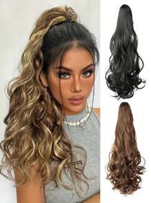 1pc Long Curly Hair Ponytail Clip-On, Big Wave High Ponytail, Natural Hair Ponytail Extension