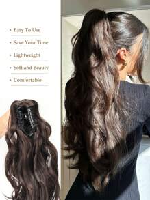 1pc Long Curly Hair Ponytail Clip-On, Big Wave High Ponytail, Natural Hair Ponytail Extension