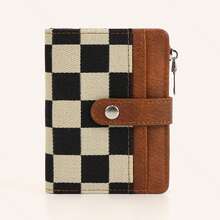 Cartera de mujer a cuadros pequeña, con cierre y bolsillo de cremallera, monedero con ventana para identificación, monedero pequeño lindo, cartera de hombre, cartera pequeña, cartera linda - Multicolor - Ver 3