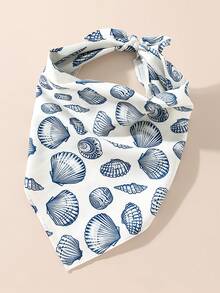 1条女士时尚海滨螃蟹虾贝壳印花头巾，防晒防风，可作装饰性沙滩/度假发饰，弹力舒适，适合沙滩和度假场合穿着。 - 彩色 - 查看 3