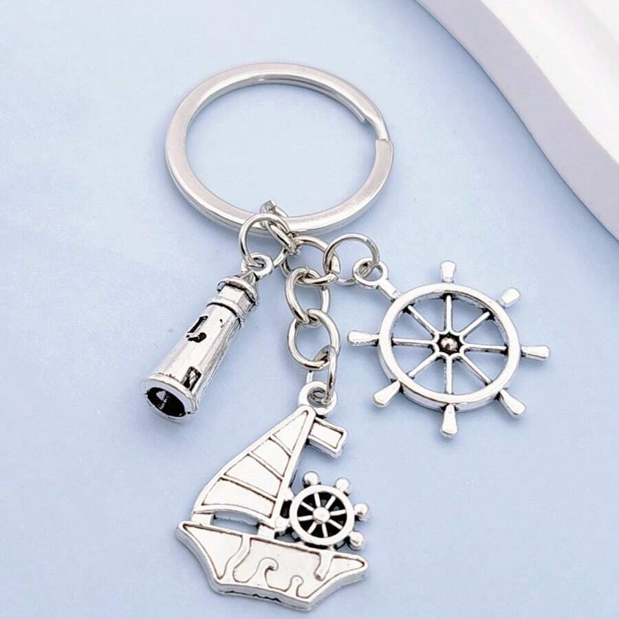 Fashionable Helm, Sailboat, Lighthouse Navigation Keychain For Men, Alloy Pendant Backpack