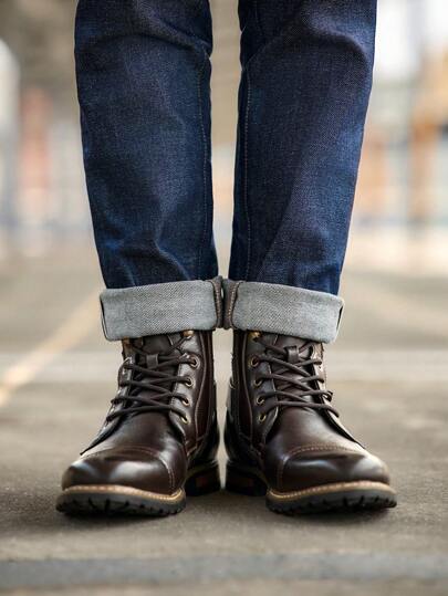 Bruno Marc Stivali da motociclista da uomo Stivali con lacci Stivali Chukka classici Scarpe casual da motociclista