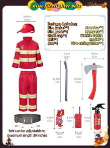 4pcs/Set Fire Chief Role-Playing Costume Set With Realistic Accessories, Firefighter Outfit Suitable For Children Aged 3+ Years