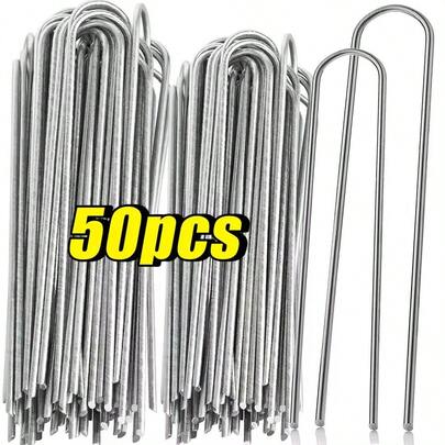 Agrafes de jardin en forme de U, piquets de clôture robustes en tube, épingles pour le gazon, piquets de paysage galvanisés pour maintenir les pelouses, barrière, clous de sol