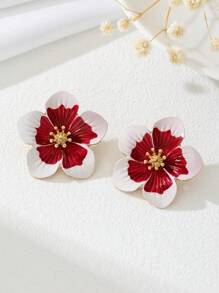 1 Paar Damen stilvolle blumenförmige Ohrringe mit Farbverlauf-Farbverlauf und asymmetrischem Design, silberne Cut Out spiralförmige Creolen als personalisierte Ohrringe