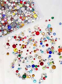 2.000 Peças Assortidas Tamanho Pedras de Strass de Vidro Bottom Plano, Pedras de Strass Redondas Multicoloridas K9 Bottom Plano, Decoração de Unhas